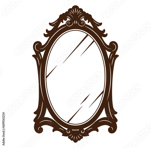 Elegant vintage oval mirror design with intricate decorative frame vector illustration