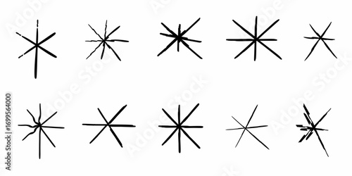 Rough Handdrawn Grunge Star Shape Icon Element Decoration Set