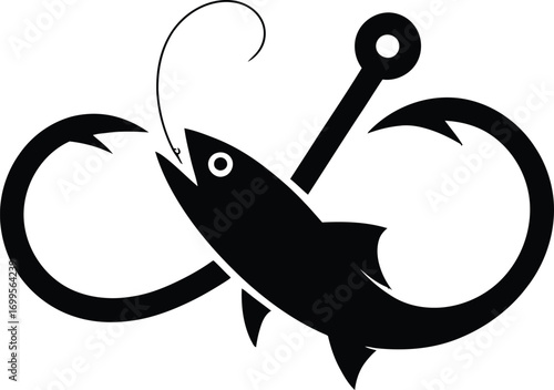 Eternal catch and release fishing scene silhouette