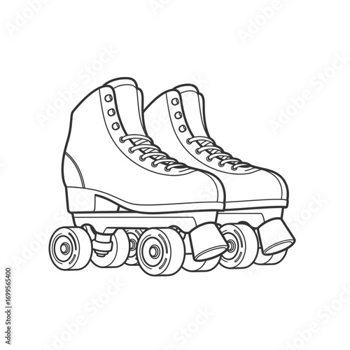  a detailed line drawing of a pair of roller skates.
