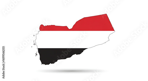 Geographical Map of Yemen with Flag Colors on White Background – Minimalist Vector Design, High Resolution
