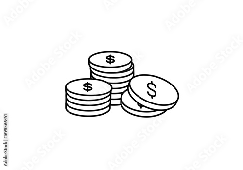 A minimalist black outline icon of stacked dollar coins symbolizing wealth, savings, and financial growth in a business context
