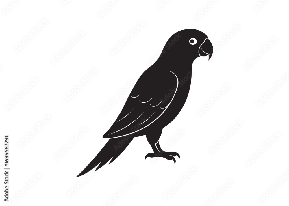 Fototapeta premium Black parrot silhouette icon on white background vector illustration isolated.