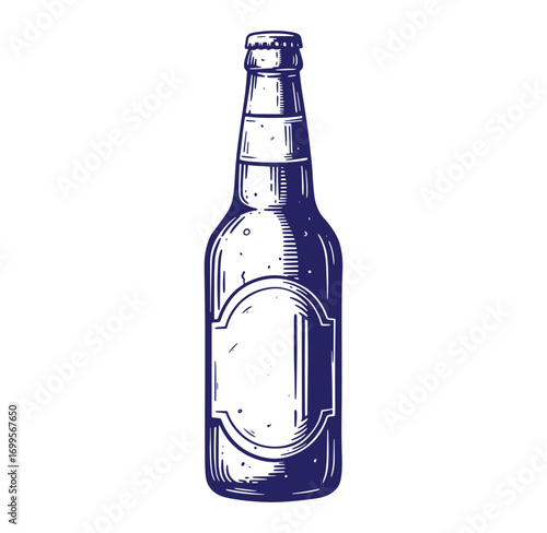 Vintage style hand drawn beer bottle isolated on white background vector illustration