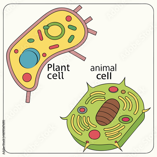Plant Cell vs Animal Cell: A visually descriptive illustration of the distinct structural features of a plant cell and an animal cell. Perfectly suitable for educational materials.