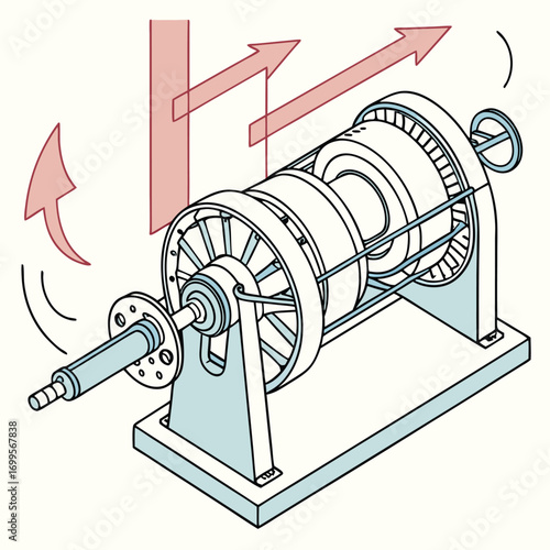 Mechanical Marvel: A detailed illustration showcases the intricacies of a mechanical device, highlighting its gears, structure, and functional arrows that indicate operation.