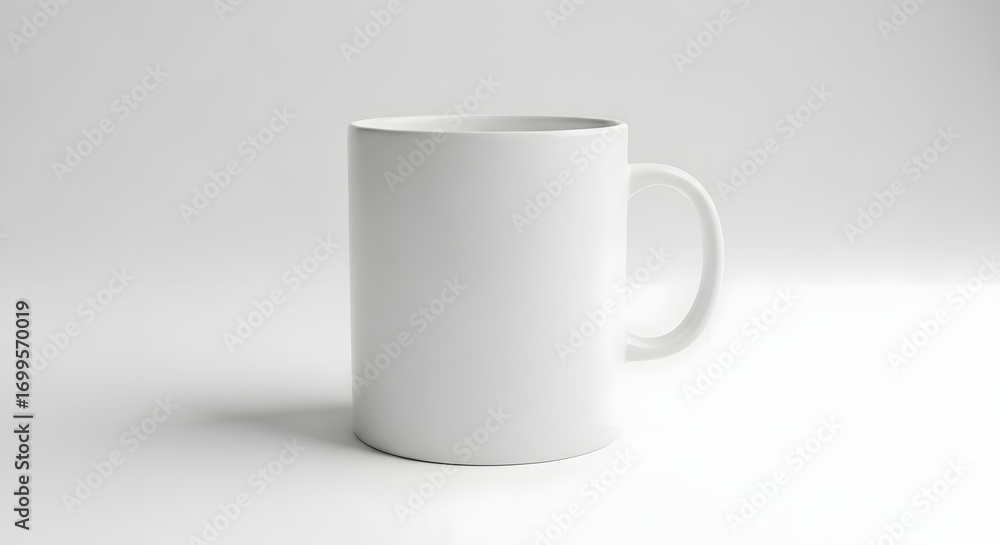 Obraz premium Plain white ceramic mug, handle, studio shot, blank, simple, clean design.