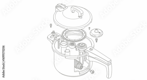 Exploded View Illustration of a Pressure Cooker for Instructions