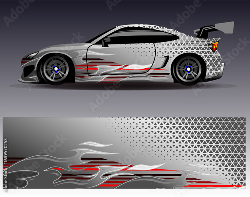 Car wrap design vector. Graphic abstract stripe racing background designs for vehicle, rally, race, adventure and car racing livery