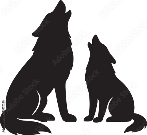 PrintTwo black wolf silhouettes howling at the moon