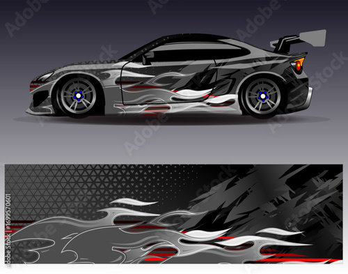 Car wrap design vector. Graphic abstract stripe racing background designs for vehicle, rally, race, adventure and car racing livery