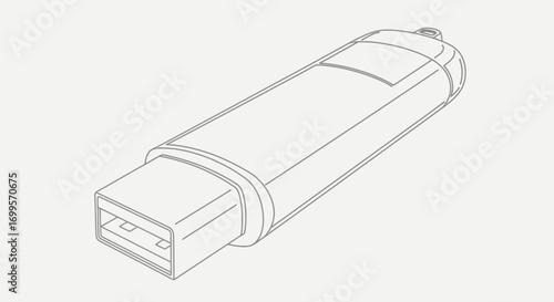 Simple illustration of a USB flash drive, a portable data storage device, presented in a clean, minimalist line art style on a neutral background