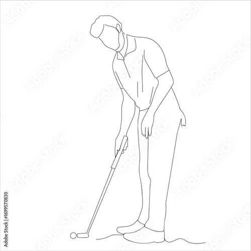 men playing golf. sporty man plays golf. line art