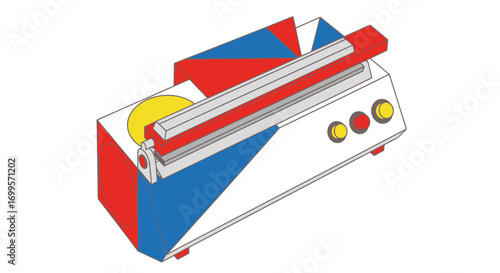 Minimalist and colorful vector graphic of an industrial heat sealer. Equipment for thermoplastic packaging and commercial use