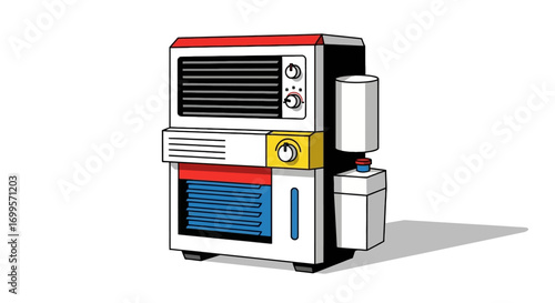 Stylized compact personal climate control unit with vibrant accents, representing modern home comfort and technological convenience in a portable design