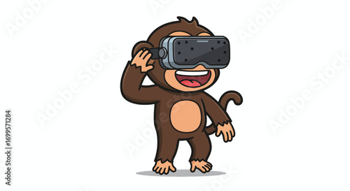 Cartoon monkey wearing a virtual reality headset