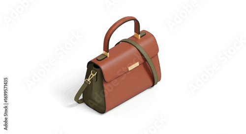 Elegant women's top handle handbag in a sophisticated two-tone colorblock design of terracotta and olive green, perfect for fashion and style concepts