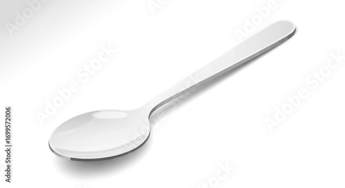 A single polished metal spoon resting on a clean white background, a symbol of dining, nourishment, and simple elegance in kitchenware
