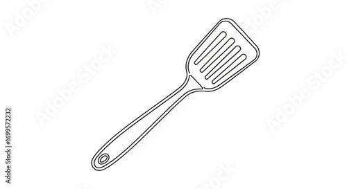 Slotted kitchen turner spatula vector icon. Simple black and white outline illustration for cooking, culinary design, and food preparation concepts