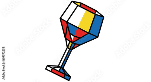 Conceptual vector illustration of a wine glass created with geometric shapes and primary colors. Modern abstract art design for drinks and celebration
