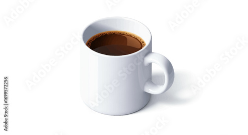 A clean and minimalist illustration of a hot cup of black Americano coffee in a plain white mug, isolated on a white background for a fresh morning concept
