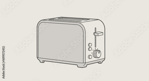 Minimalist line art illustration of a kitchen toaster appliance. A simple and classic concept for breakfast, morning routines, and household cooking