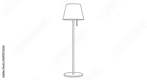 Minimalist outline drawing of a classic floor lamp, a simple vector icon for interior design and home decoration concepts on a white background