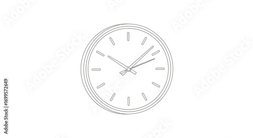 Minimalist line art illustration of a simple analog clock face, symbolizing time management, deadlines, and schedules