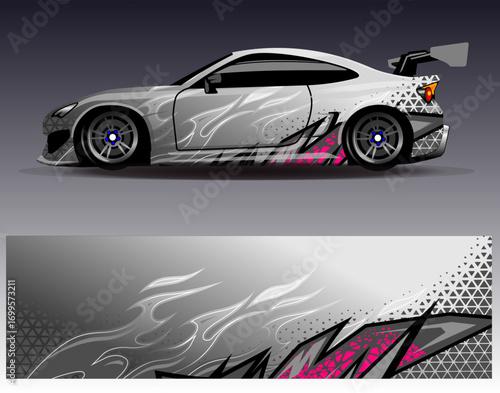 Car wrap design vector. Graphic abstract stripe racing background designs for vehicle, rally, race, adventure and car racing livery