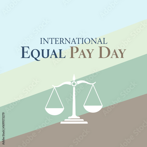 International Equal Pay Day Concept with Scales of Justice and Color Stripes Background