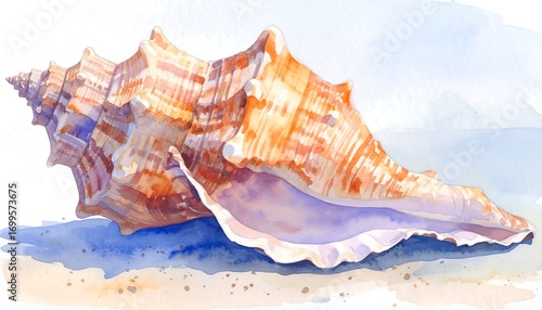 Watercolor seashell on sand (1)