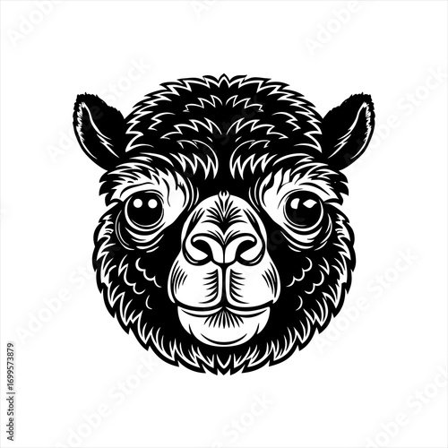 Stylized Black and White Alpaca Face Illustration 1.