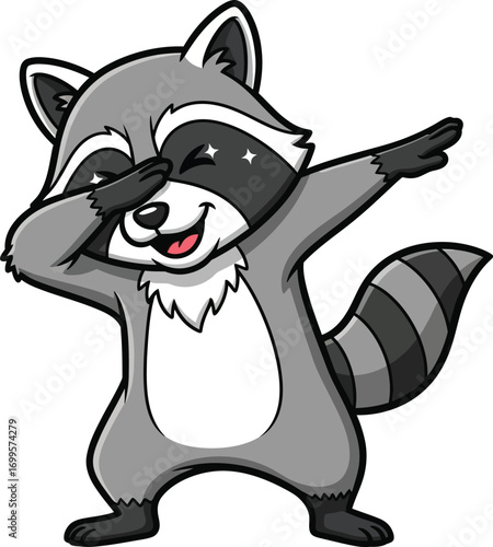 A friendly and mischievous raccoon cartoon character illustration