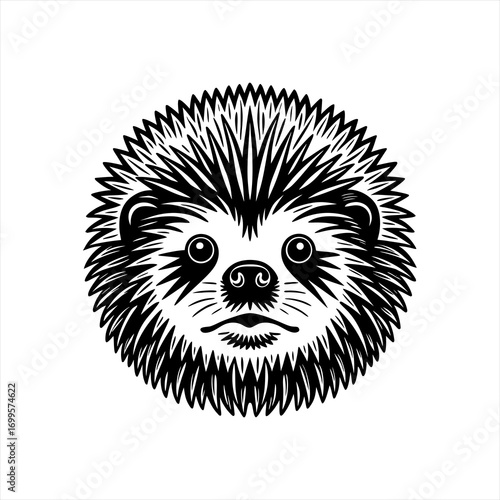 Stylized Black and White Hedgehog Face Illustration 2.