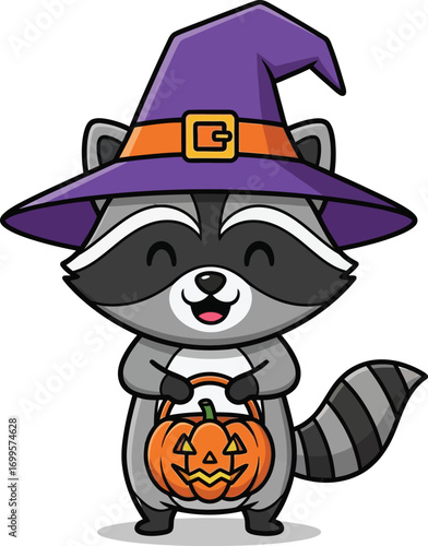 A friendly and mischievous raccoon cartoon character illustration