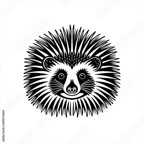 Stylized Black and White Hedgehog Face Illustration 1.