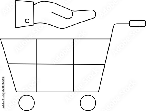 trolley icon and hand icon asking with white background