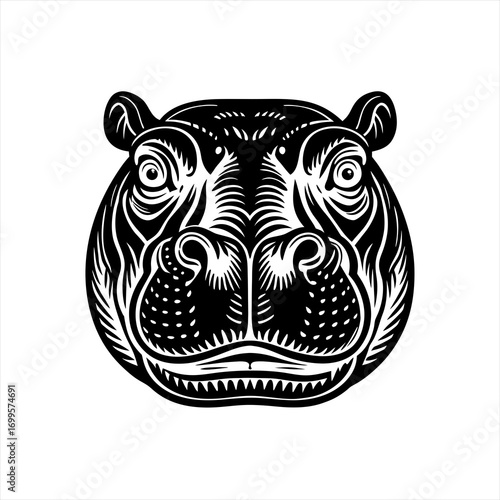 Stylized Black and White Hippopotamus Head Illustration 1.