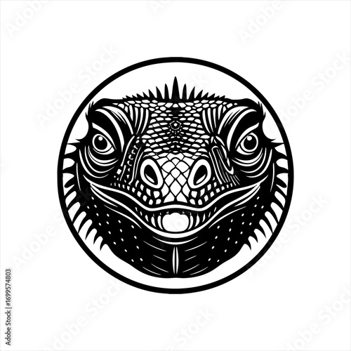 Stylized Black and White Iguana Head Emblem 3.