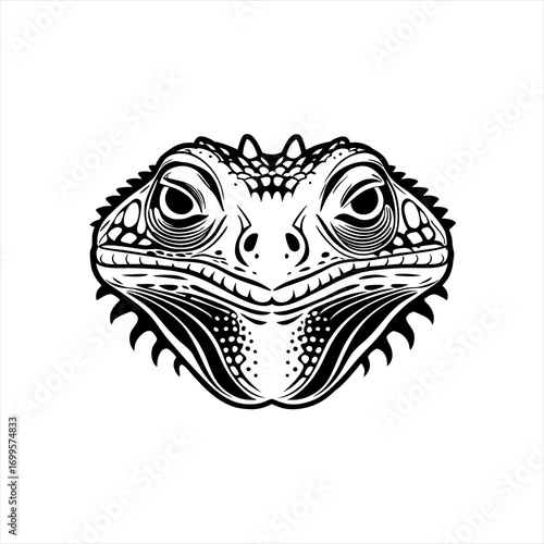 Stylized Black and White Iguana Head Illustration 1.