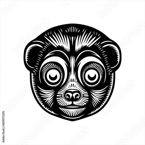 Stylized Black and White Lemur Face Illustration 1.
