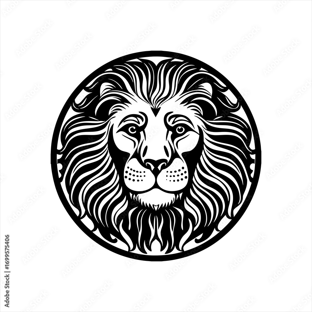 Obraz premium Stylized Black and White Lion Head Emblem 2.