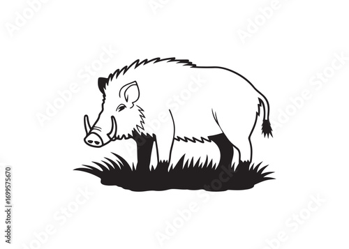 Silhouette of a formidable wild boar on pristine white background vector illustration.