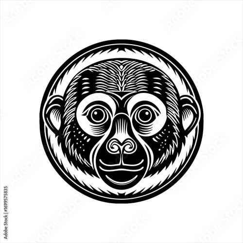Stylized Black and White Monkey Face Emblem.