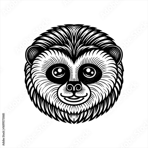 Stylized Black and White Monkey Face Illustration 2.