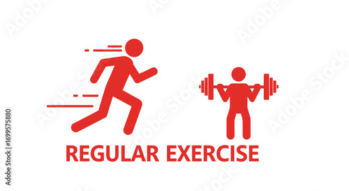 Red Icons of a Running Person and a Weightlifter for Regular Exercise Concept