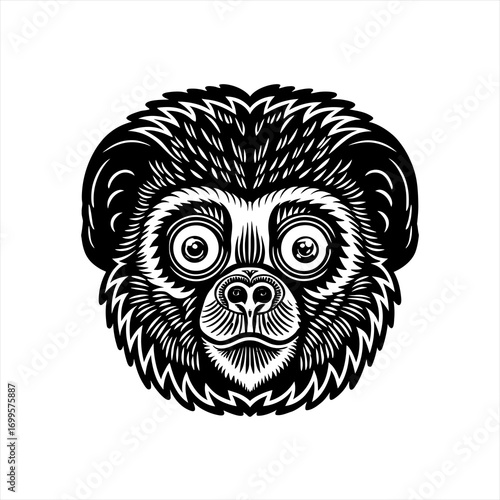 Stylized Black and White Monkey Face Illustration 3.