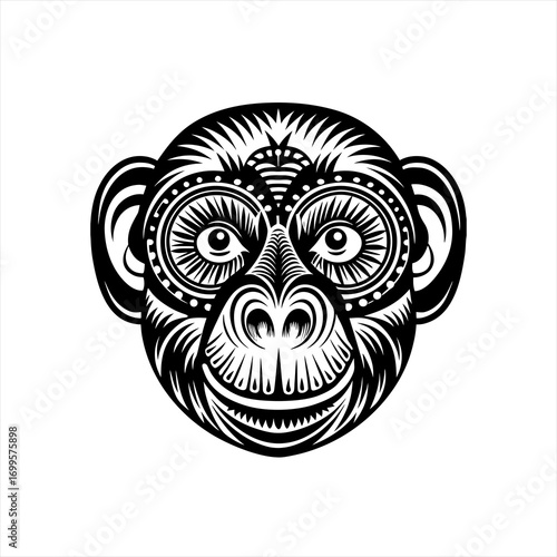 Stylized Black and White Monkey Face Illustration 6.