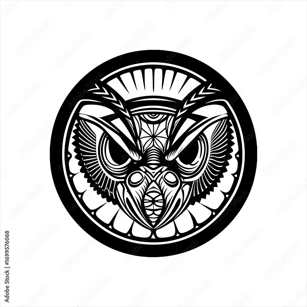 Obraz premium Stylized Black and White Owl Emblem Design.