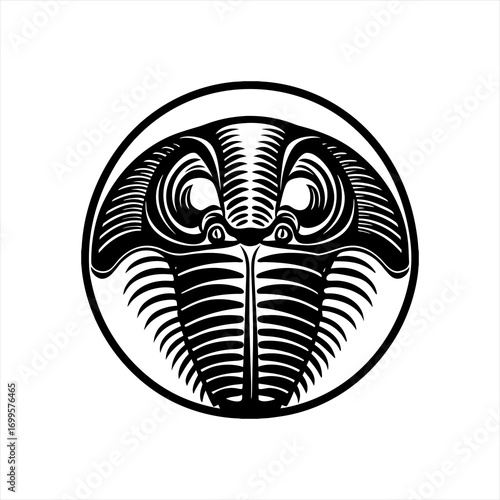 Stylized Black and White Trilobite Fossil Icon.